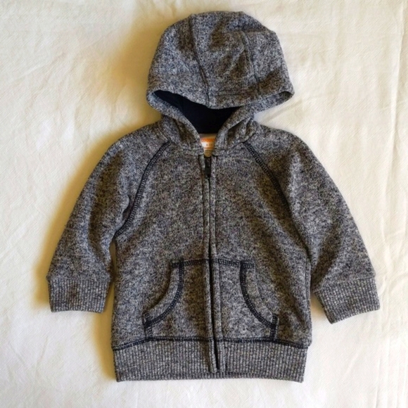 gymboree plush knit marled navy zip-up hoodie sweatshirt 6-12 months baby boy - Picture 1 of 6